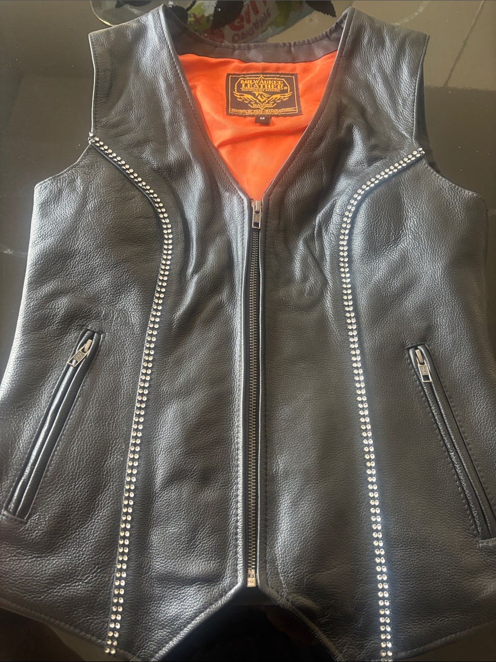 Classic Black Leather Studded Vest - Women